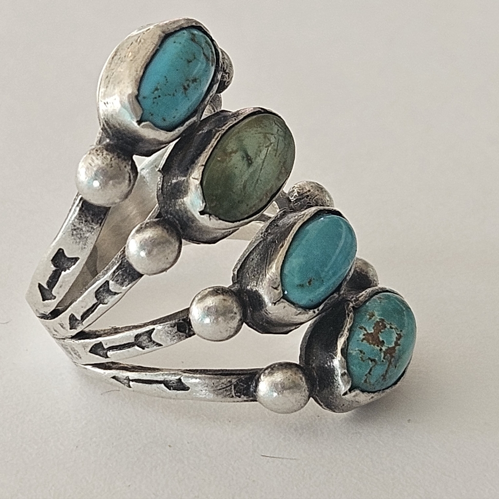 Vintage Navajo Fred Harvey Era Stamped Sterling Turquoise Ring Sz 4 329$